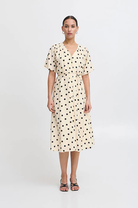 Tabita Short Sleeve Midi Dress (Birch Dot)