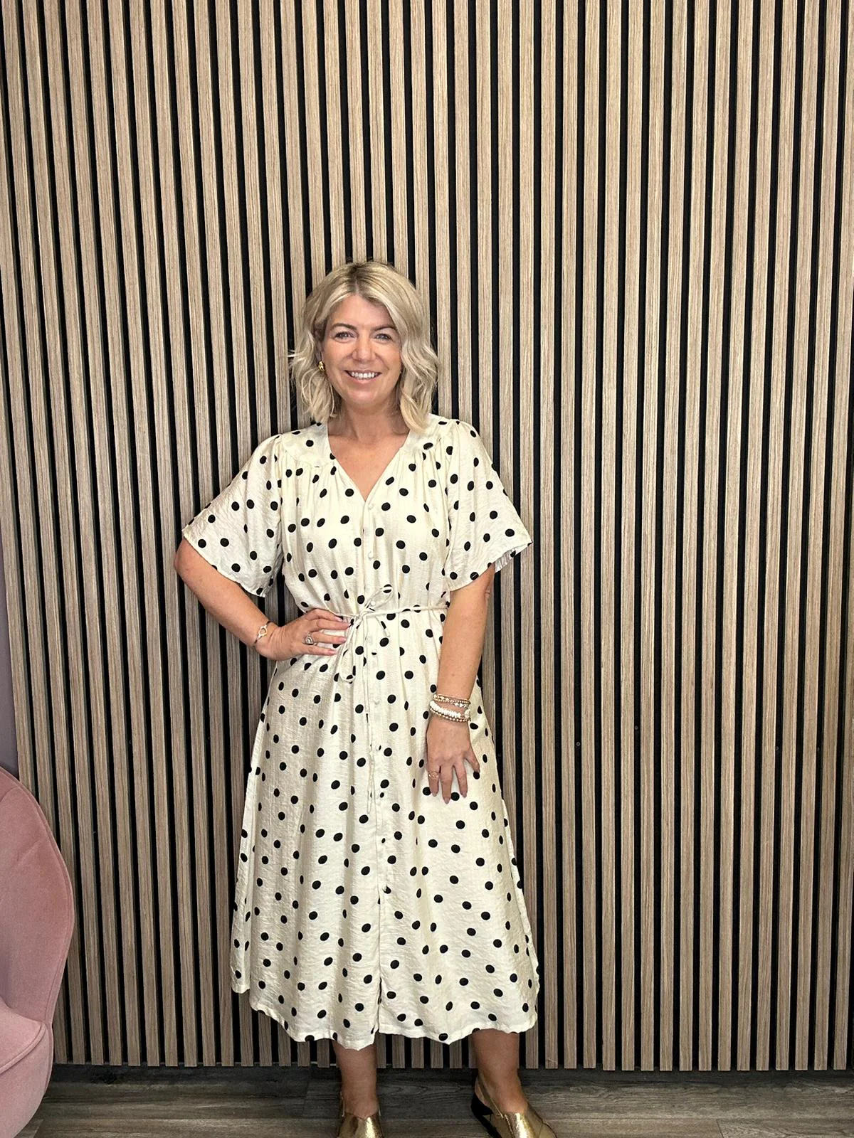 Tabita Short Sleeve Midi Dress (Birch Dot) - Image 2