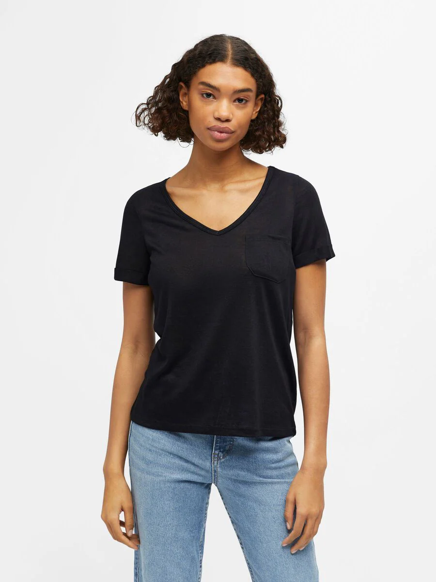 TESSI V NECK T-SHIRT (BLACK)