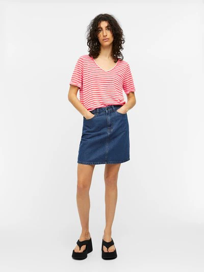 Tessi V-Neck T-Shirt (Paradise Pink/White Stripes) - Image 3