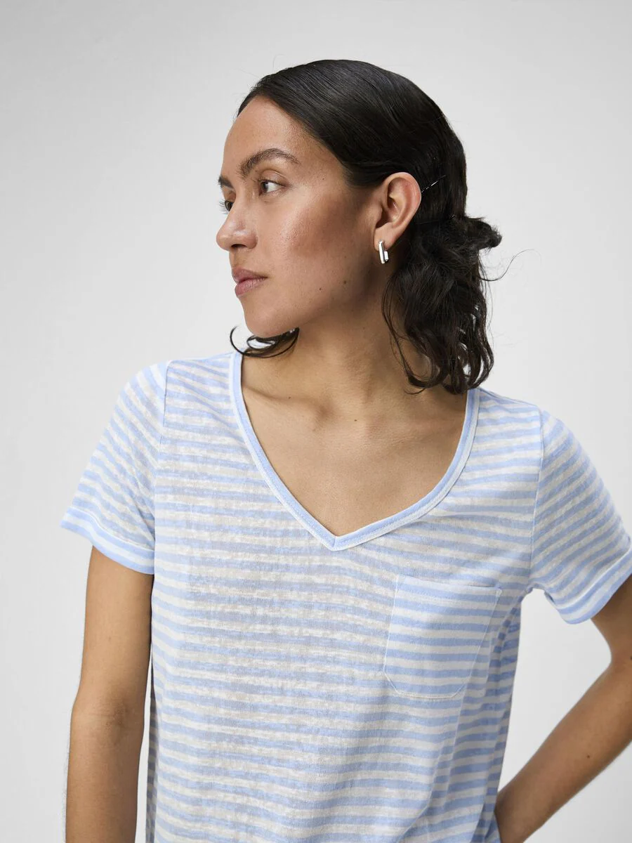 Tessi V-Neck T-Shirt (White/Brunnera Blue) - Image 3