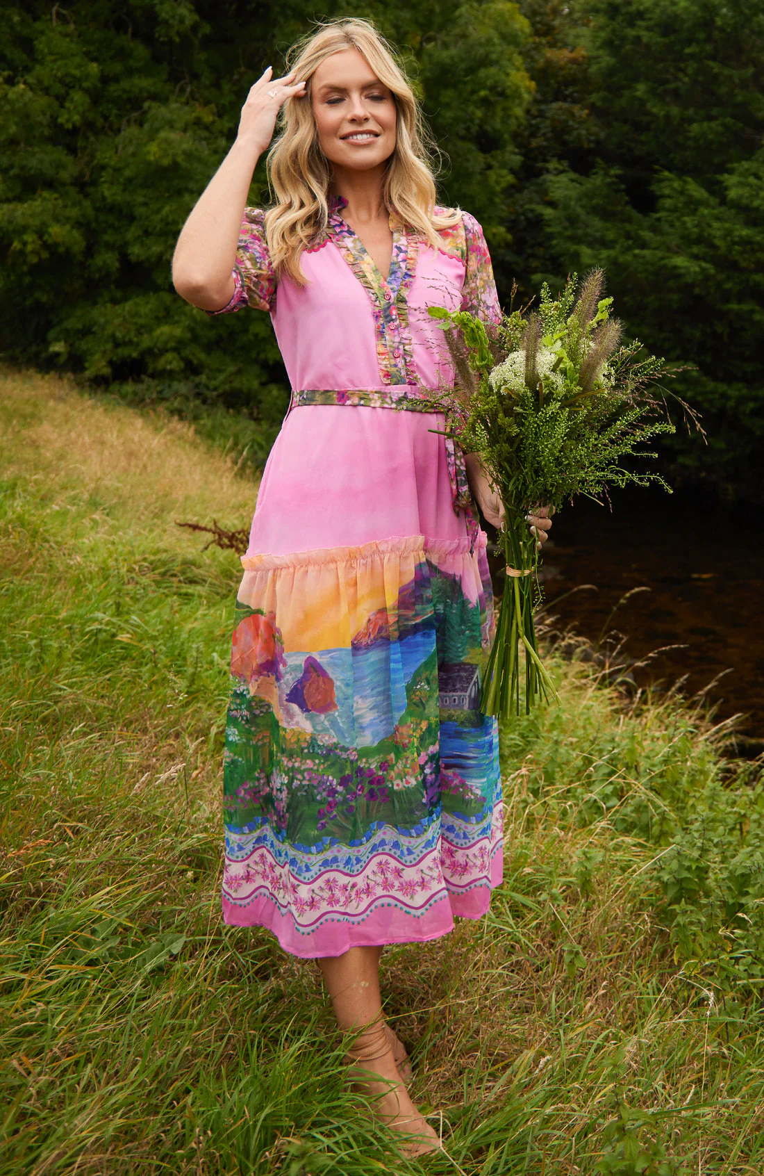 The Alamy Button Front Midi Dress (Pink) - Image 2