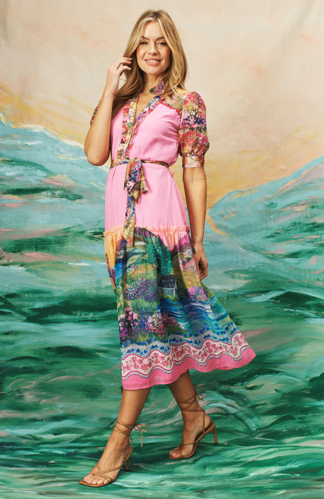 The Alamy Button Front Midi Dress (Pink) - Image 4