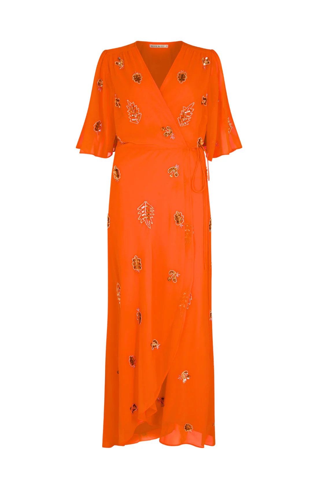 The Alana Embellished Wrap Dress (Orange) - Image 4