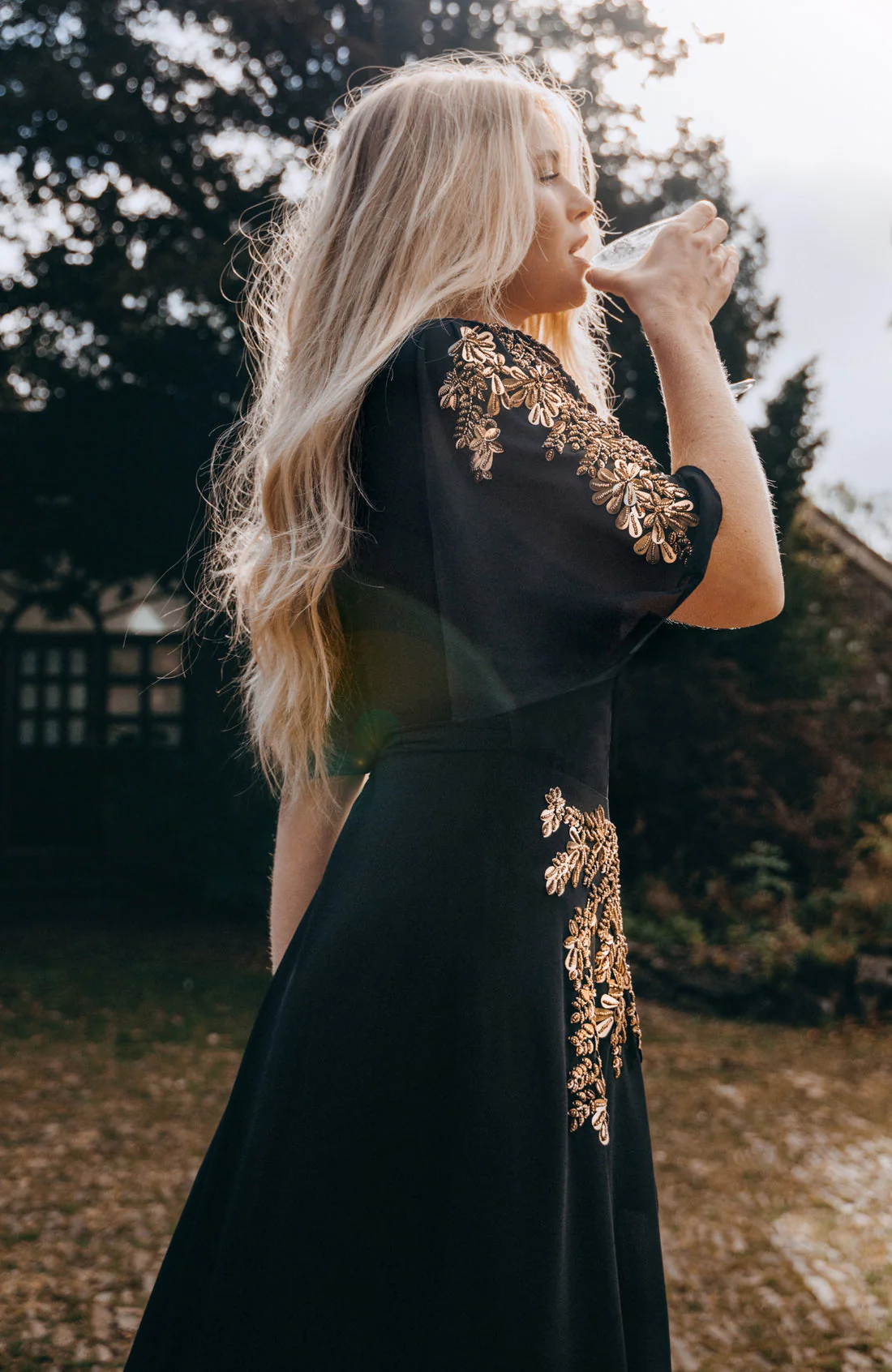 The Artemis Embellished Maxi Wrap Dress (Black/Gold) - Image 4