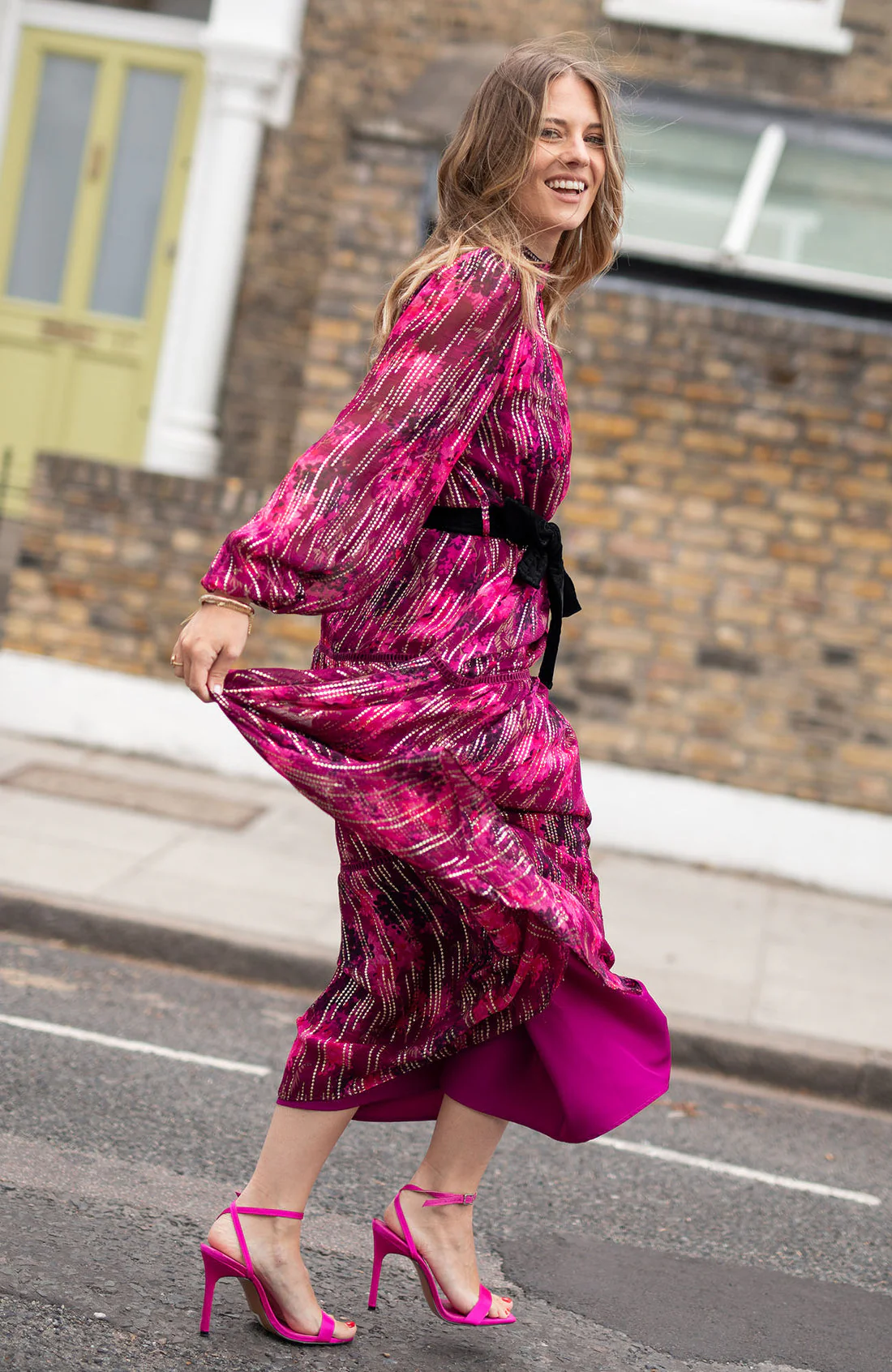 THE BEATRICE HIGH NECK MIDI DRESS (PINK) - Image 2