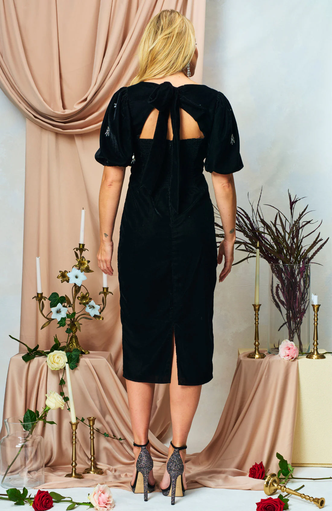 The Bettina Midi Pencil Dress (Black) - Image 5