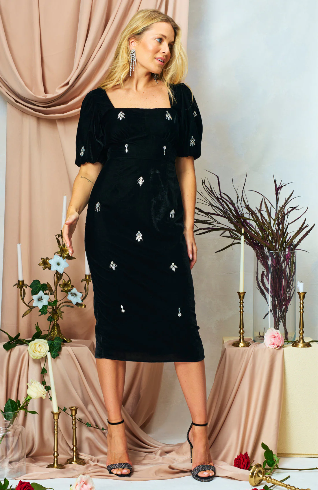 The Bettina Midi Pencil Dress (Black) - Image 6
