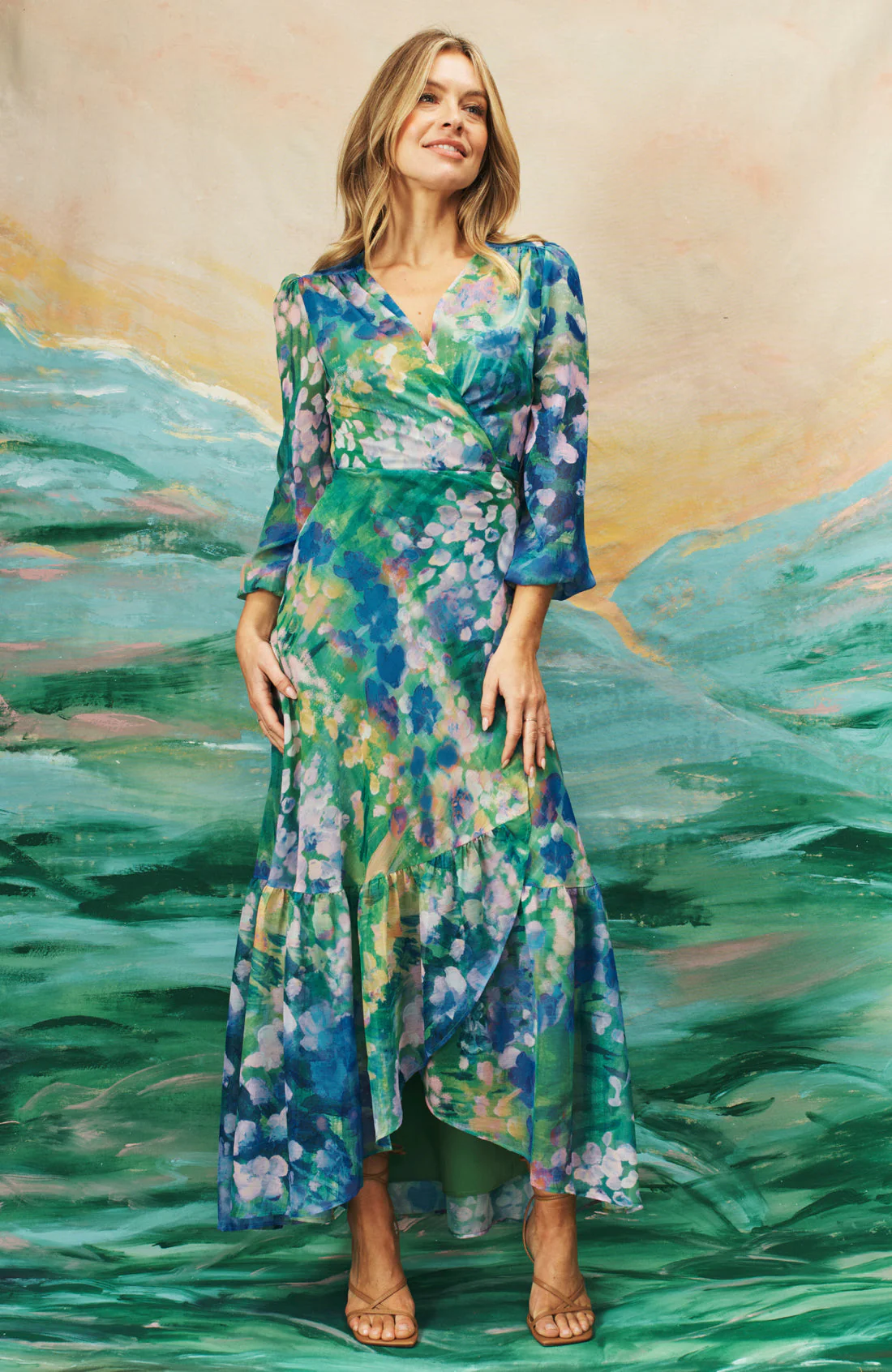 The Bluebell Maxi Wrap Dress (Blue) - Image 6