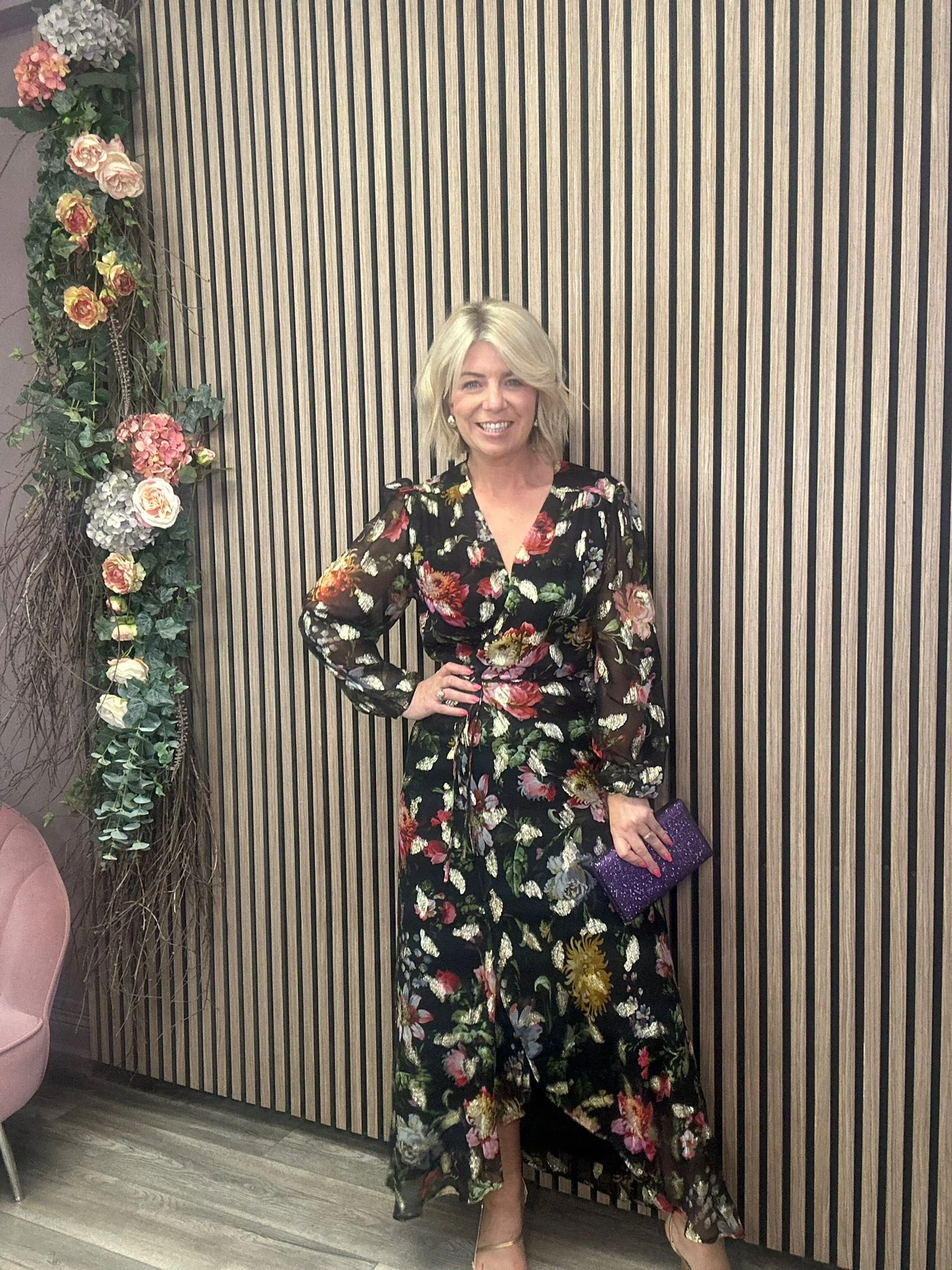 The Bunty Maxi Wrap Dress (Floral-Print/Black) - Image 2