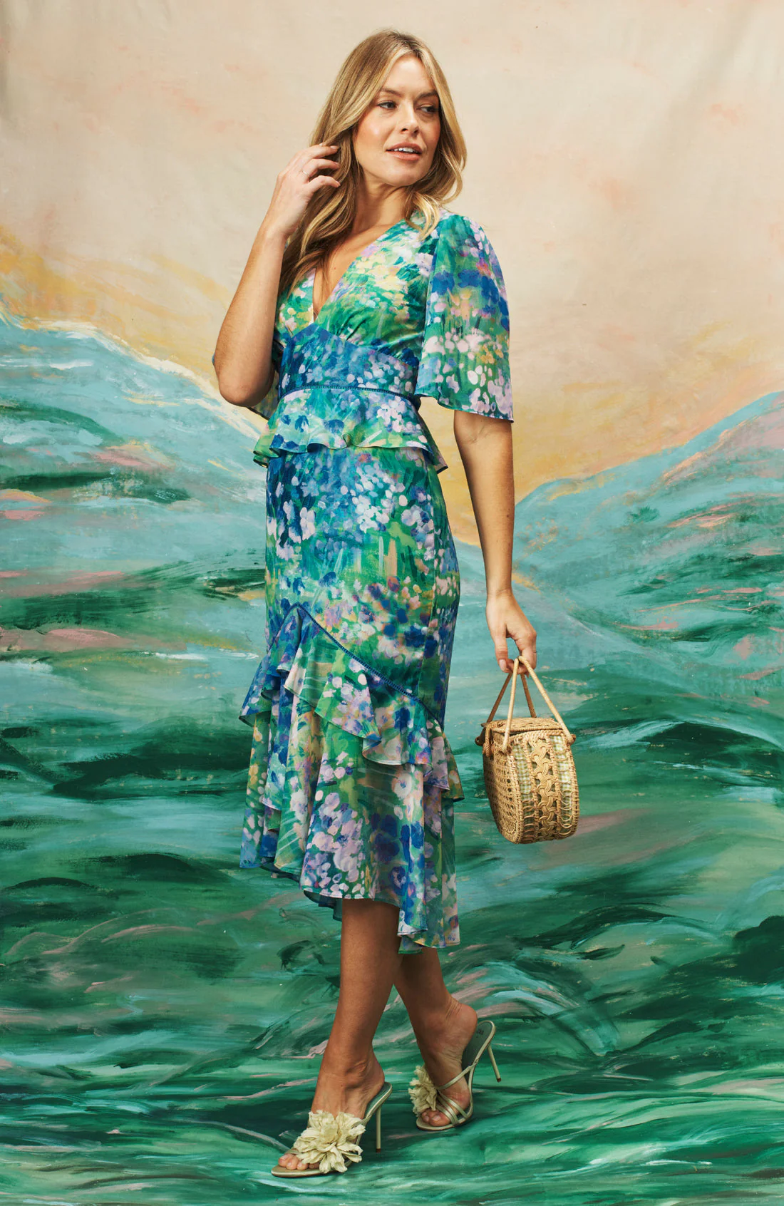 The Cornflower Peplum Midi Tea Dress (Blue) - Image 7