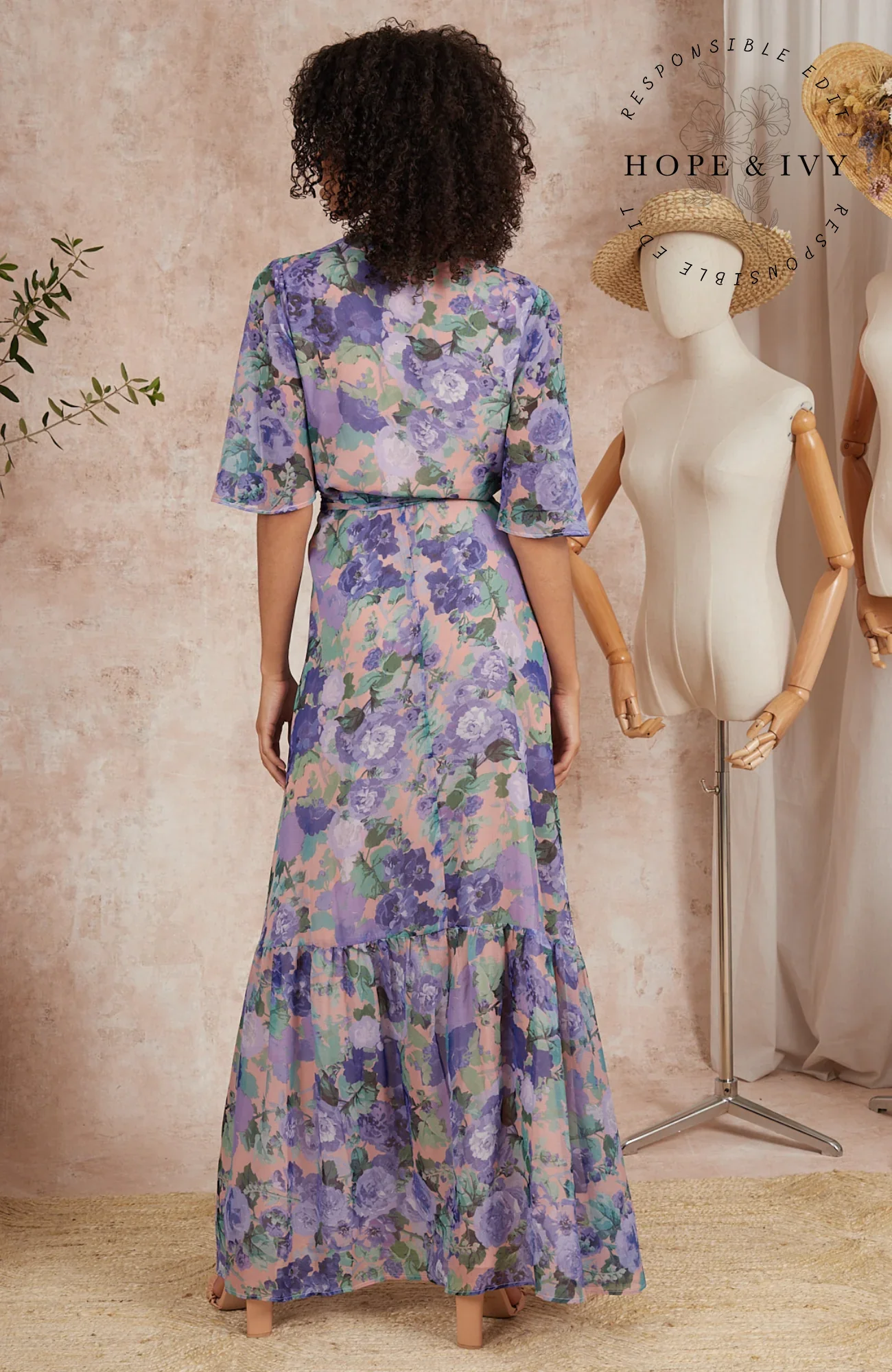The Eira Flutter Sleeve Maxi Wrap Dress With Tie Waist - Image 4
