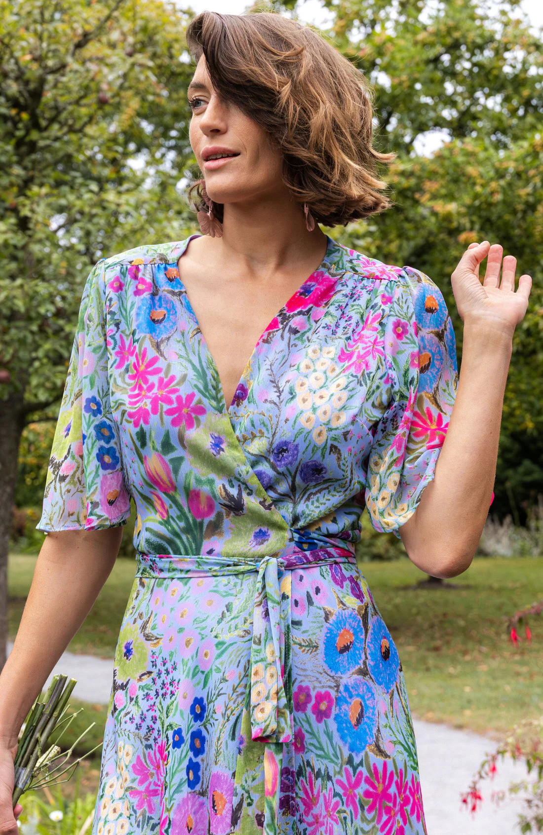 The Ember Maxi Wrap Dress (Blue/Pink) - Image 3