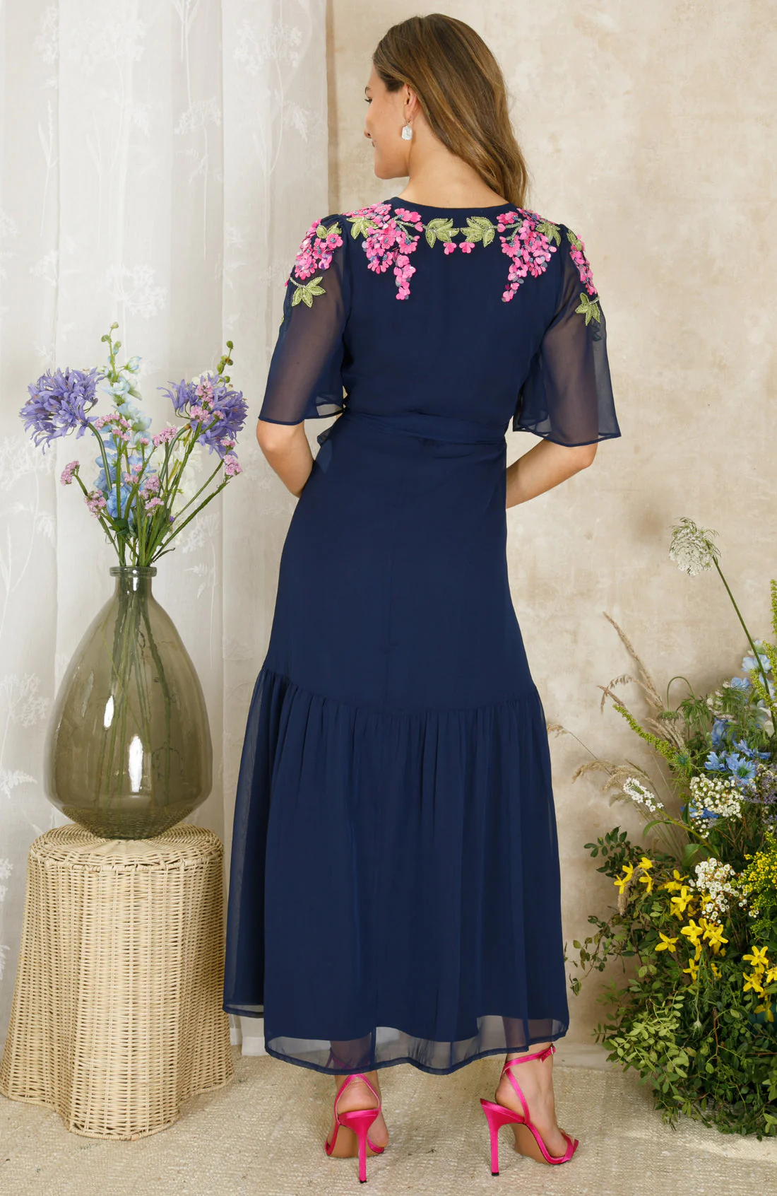 The Grace Maxi Wrap Dress (Navy) - Image 3