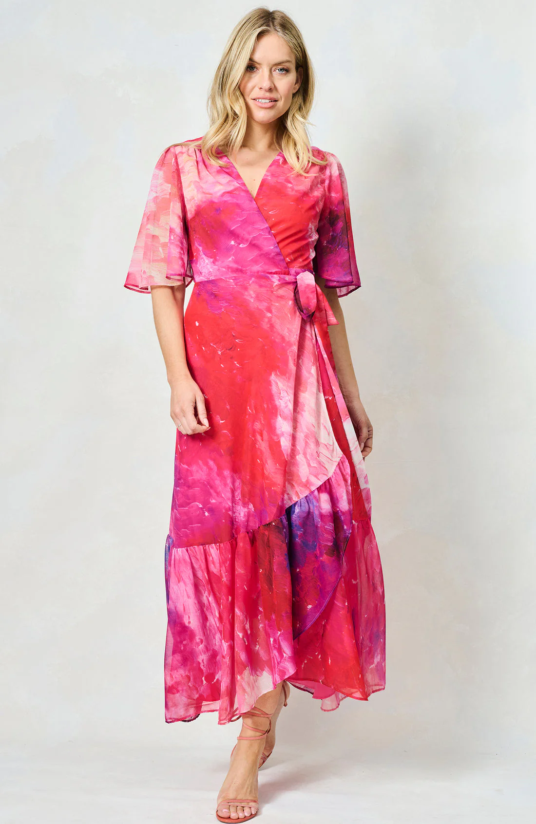 The Hermione Maxi Wrap Dress (Pink Multi) - Image 4
