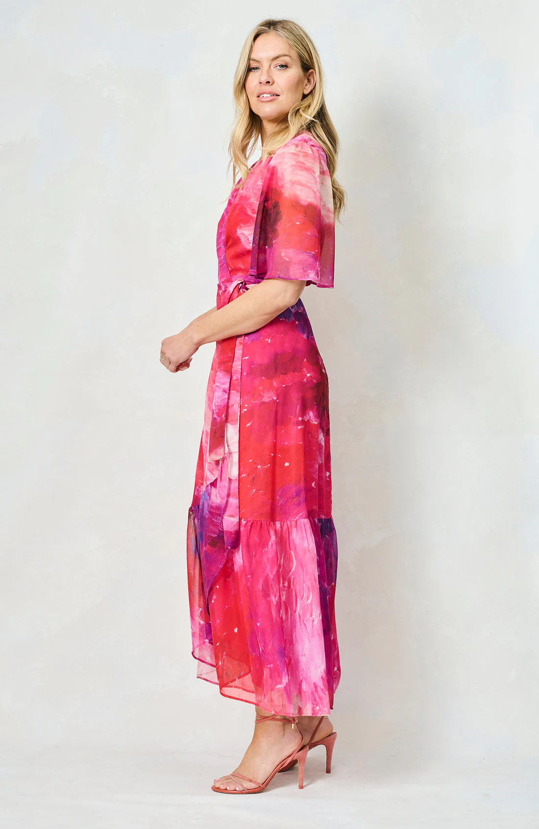 The Hermione Maxi Wrap Dress (Pink Multi) - Image 6