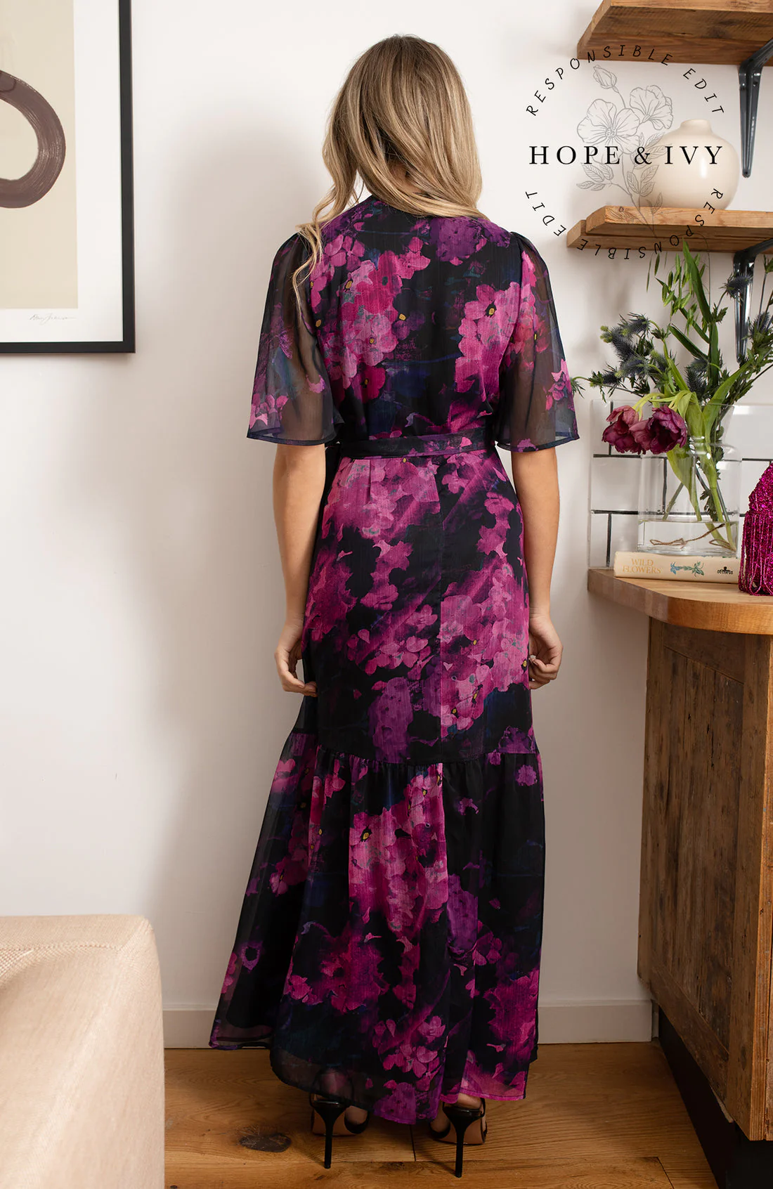 The Madalena Flutter Sleeve Maxi Wrap Dress - Image 6