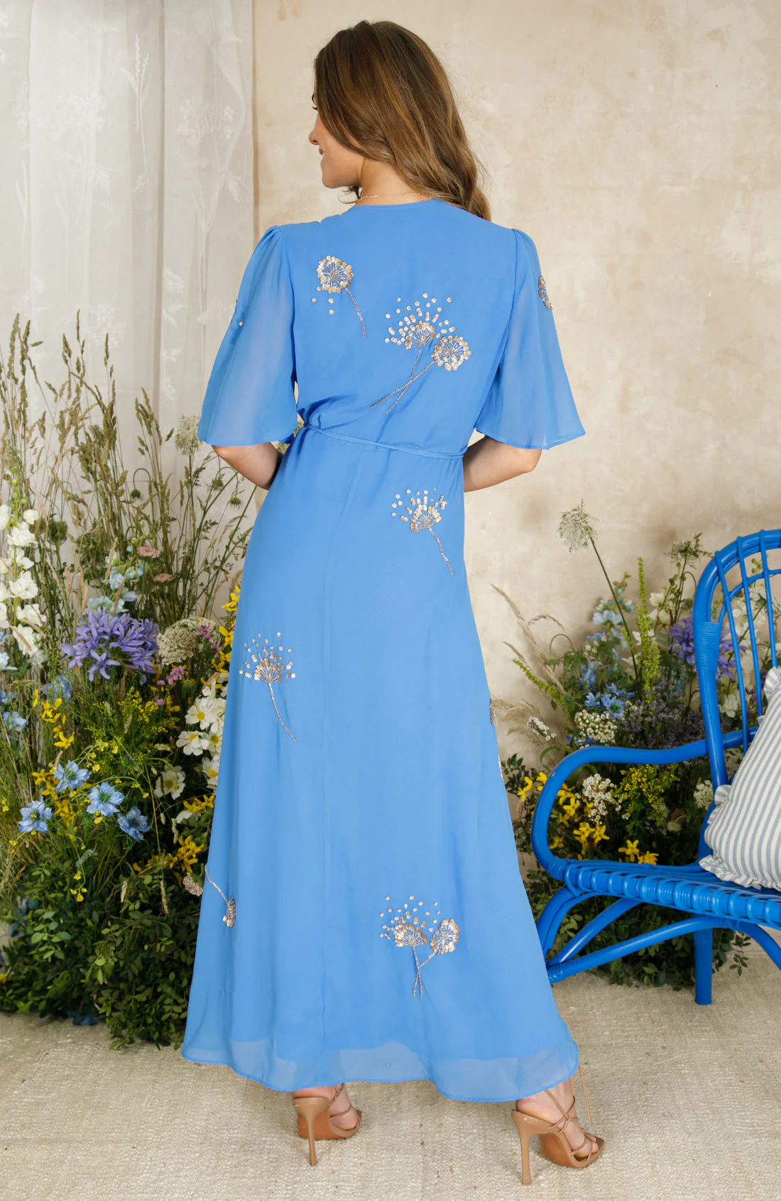 The Mallory Embellished Wrap Dress (Blue) - Image 2