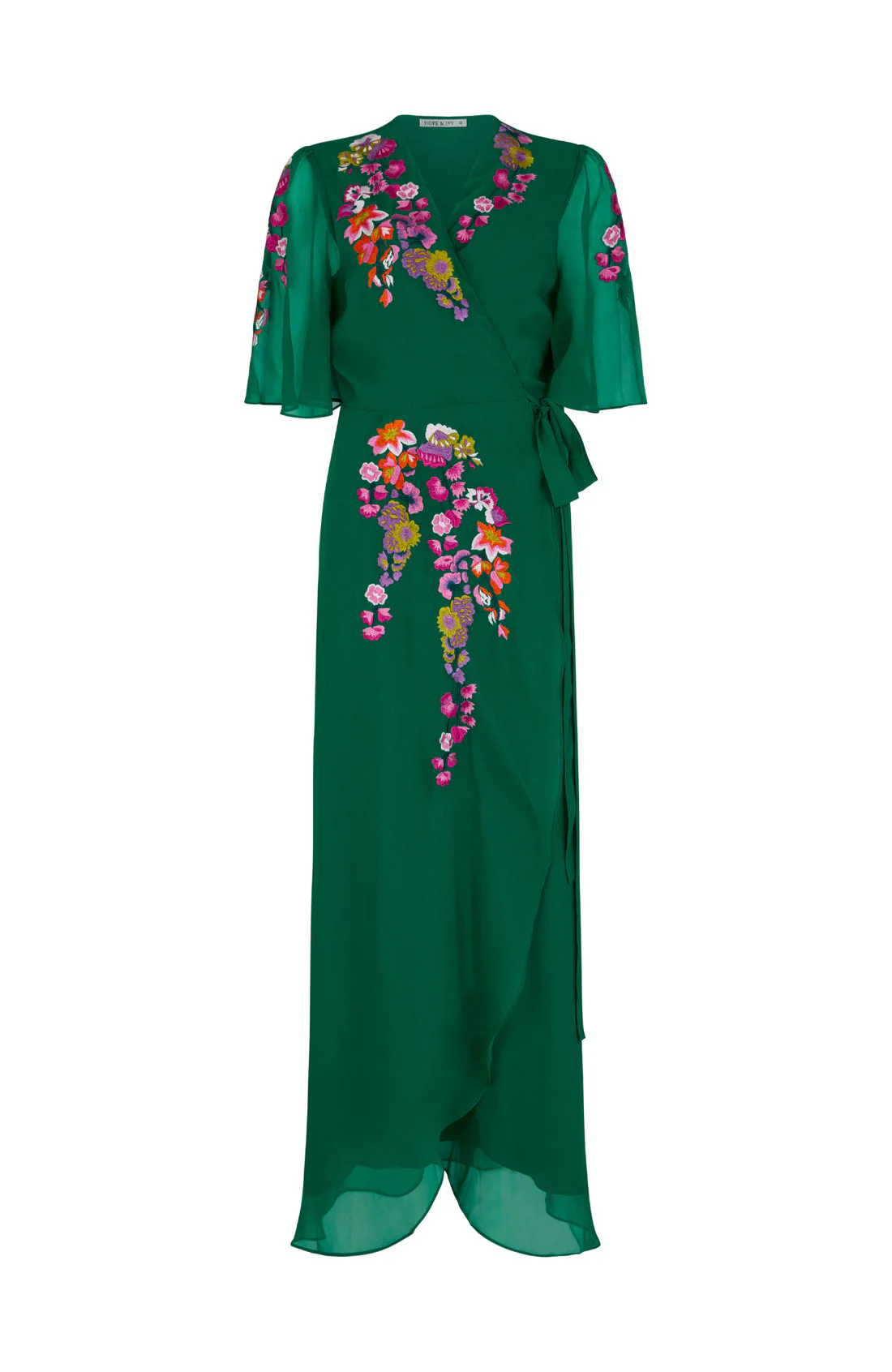The Miria Embroidered Flutter Sleeve Maxi Dress (Green) - Image 3