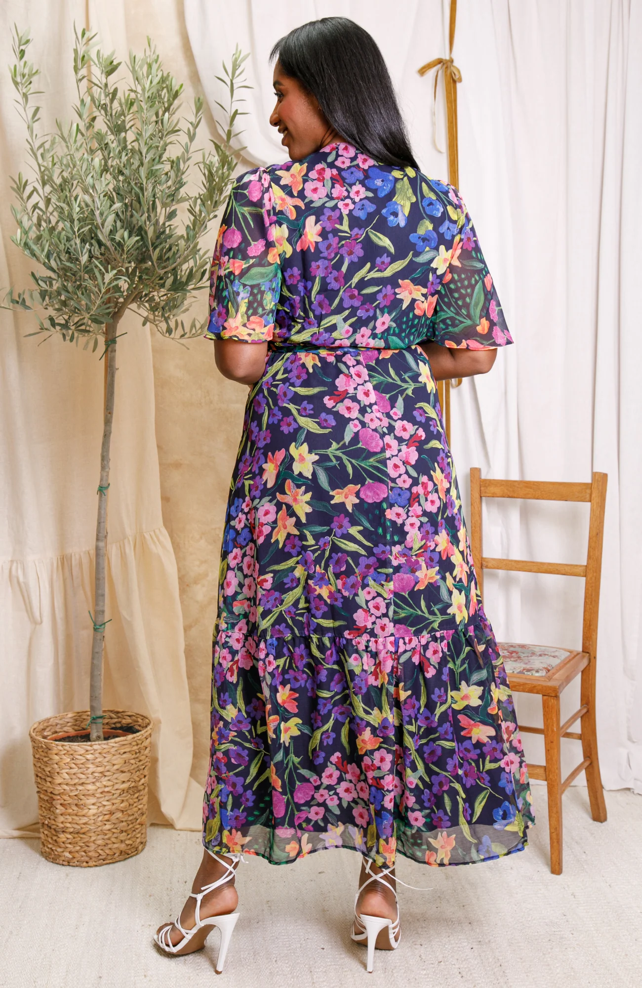 The Nesta Maxi Wrap Dress (Navy) - Image 2
