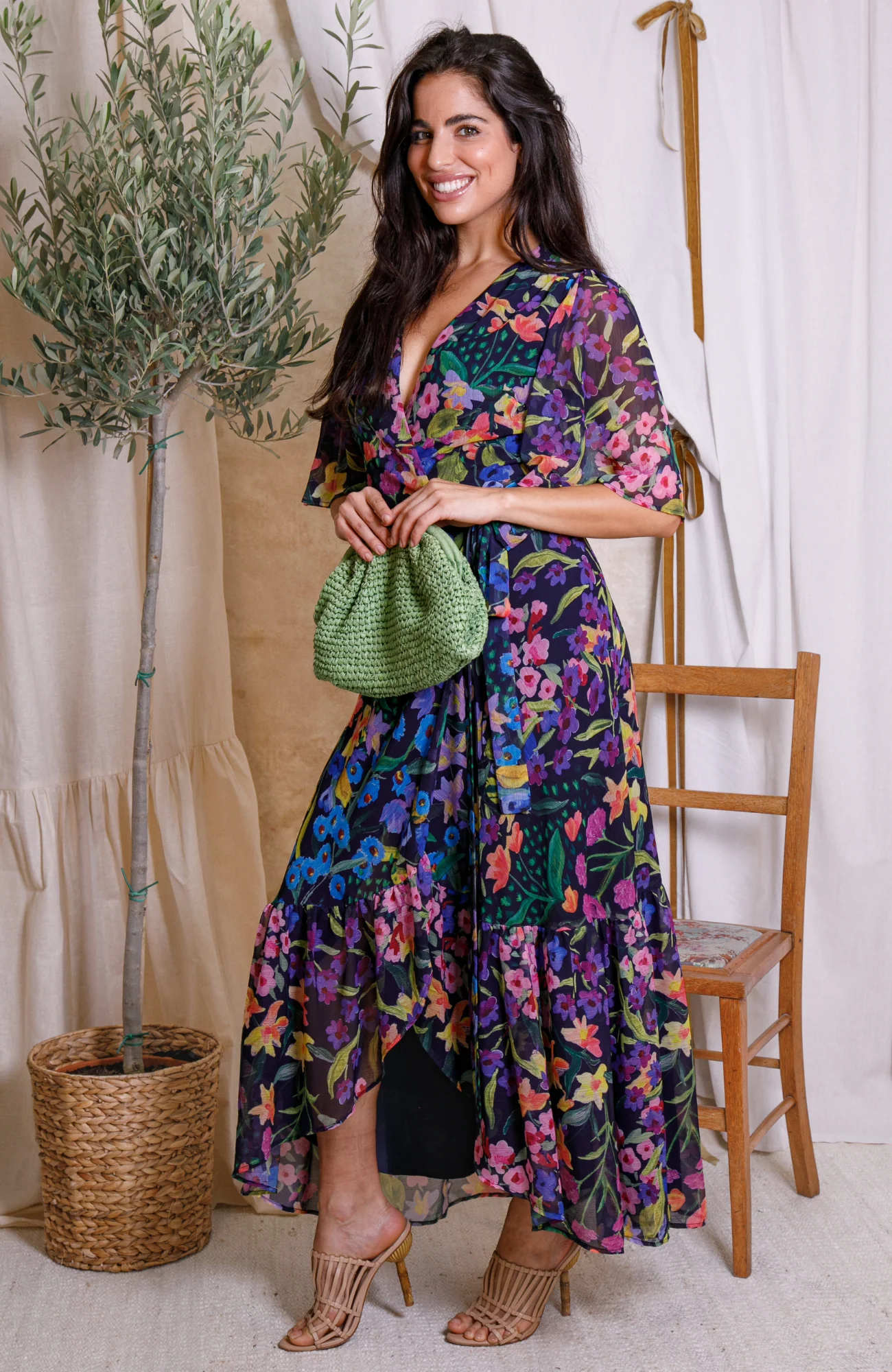 The Nesta Maxi Wrap Dress (Navy) - Image 3