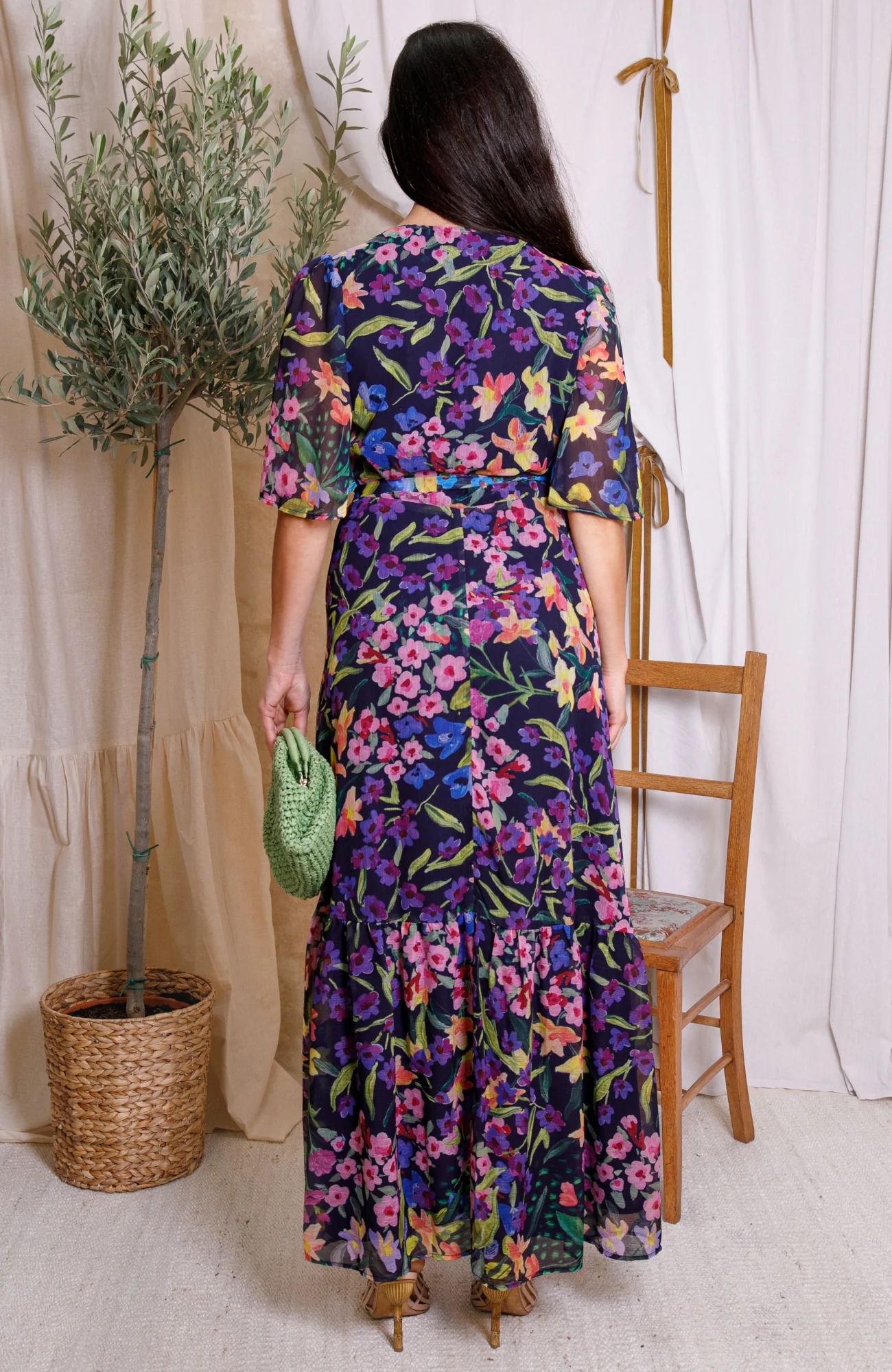 The Nesta Maxi Wrap Dress (Navy) - Image 4