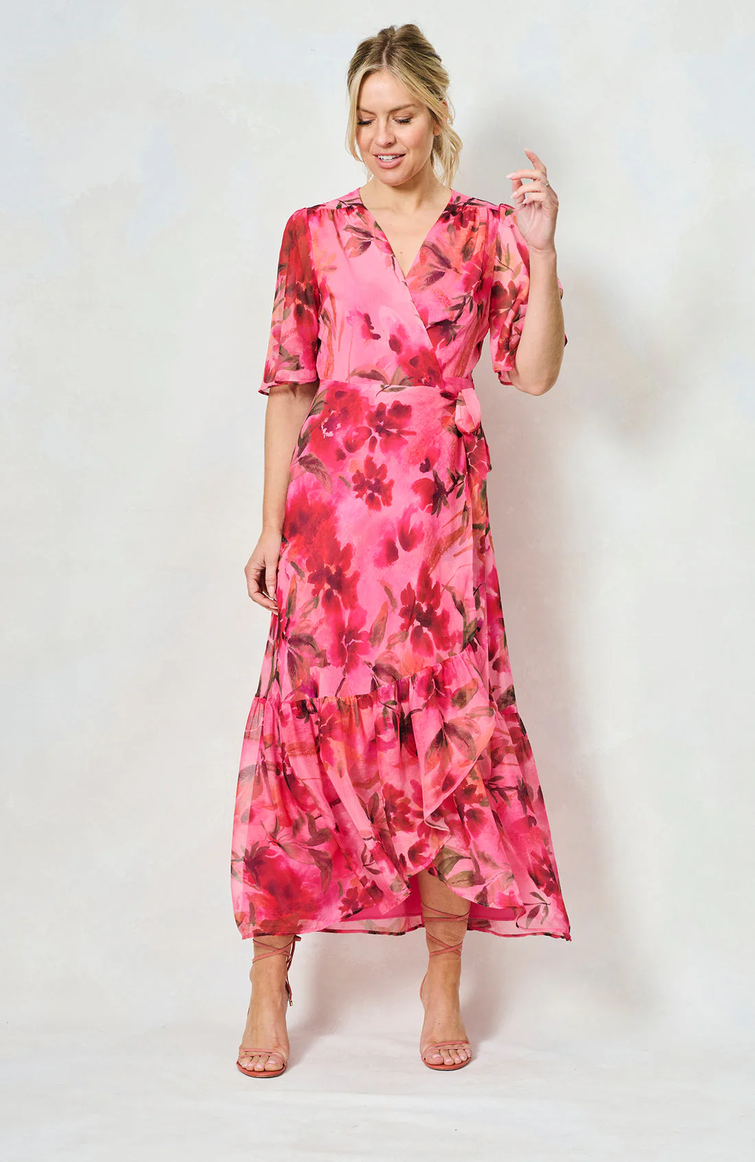 The Pleasance Maxi Wrap Dress (Pink Multi) - Image 3