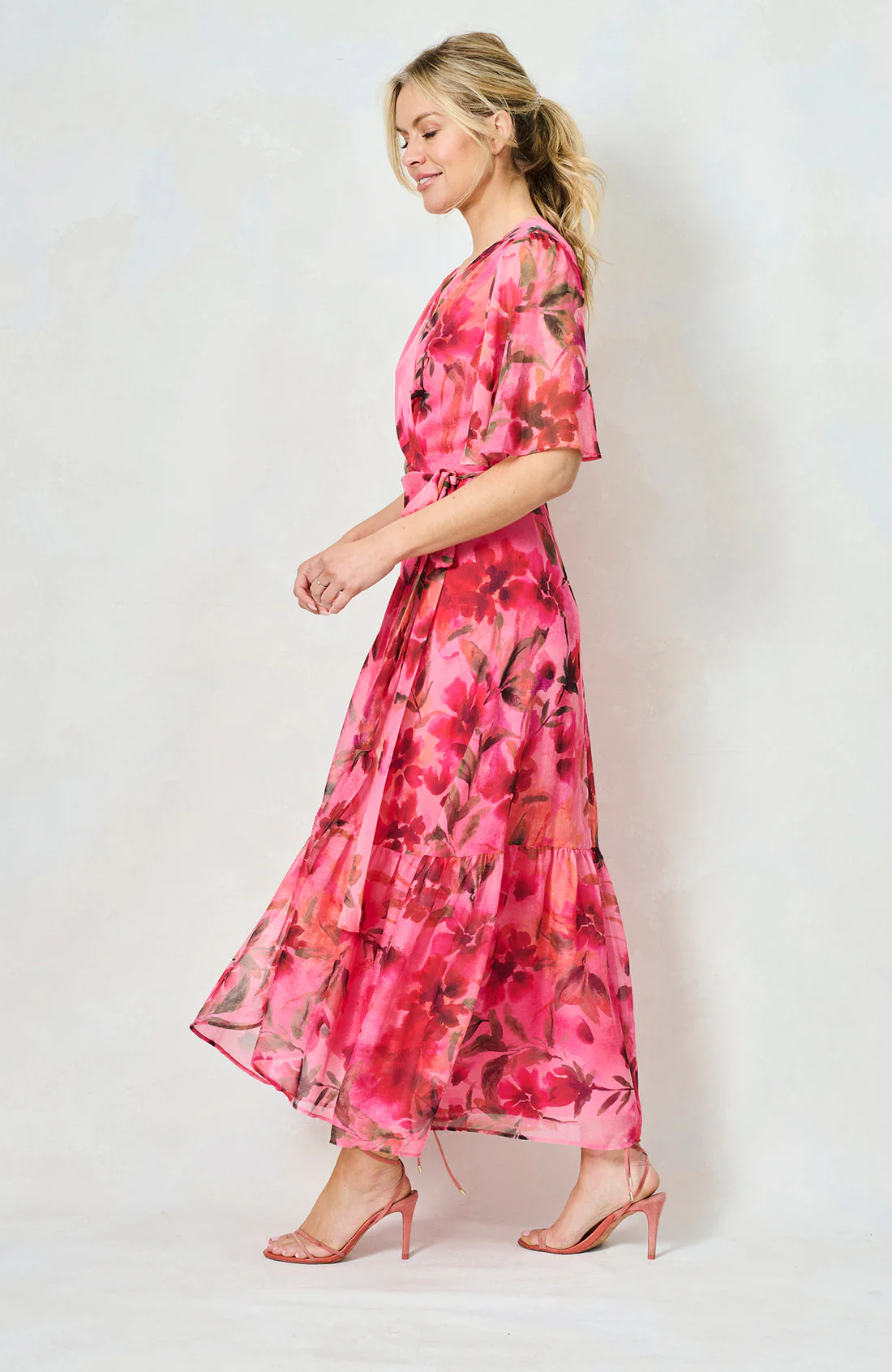 The Pleasance Maxi Wrap Dress (Pink Multi) - Image 4