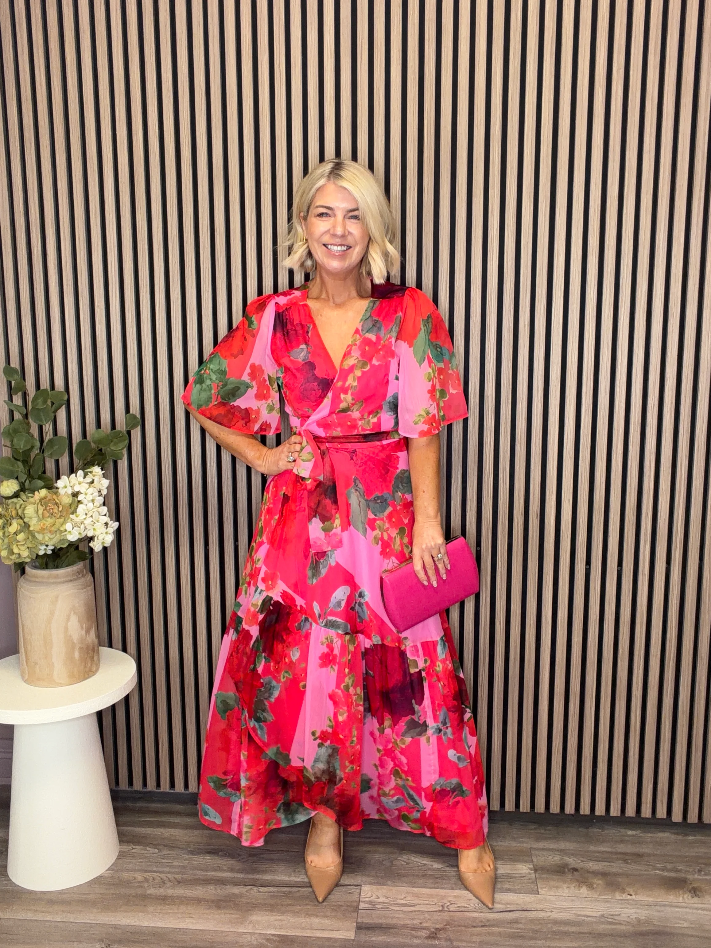 The Rosanna Maxi Wrap Dress (Pink/Red) - Image 2