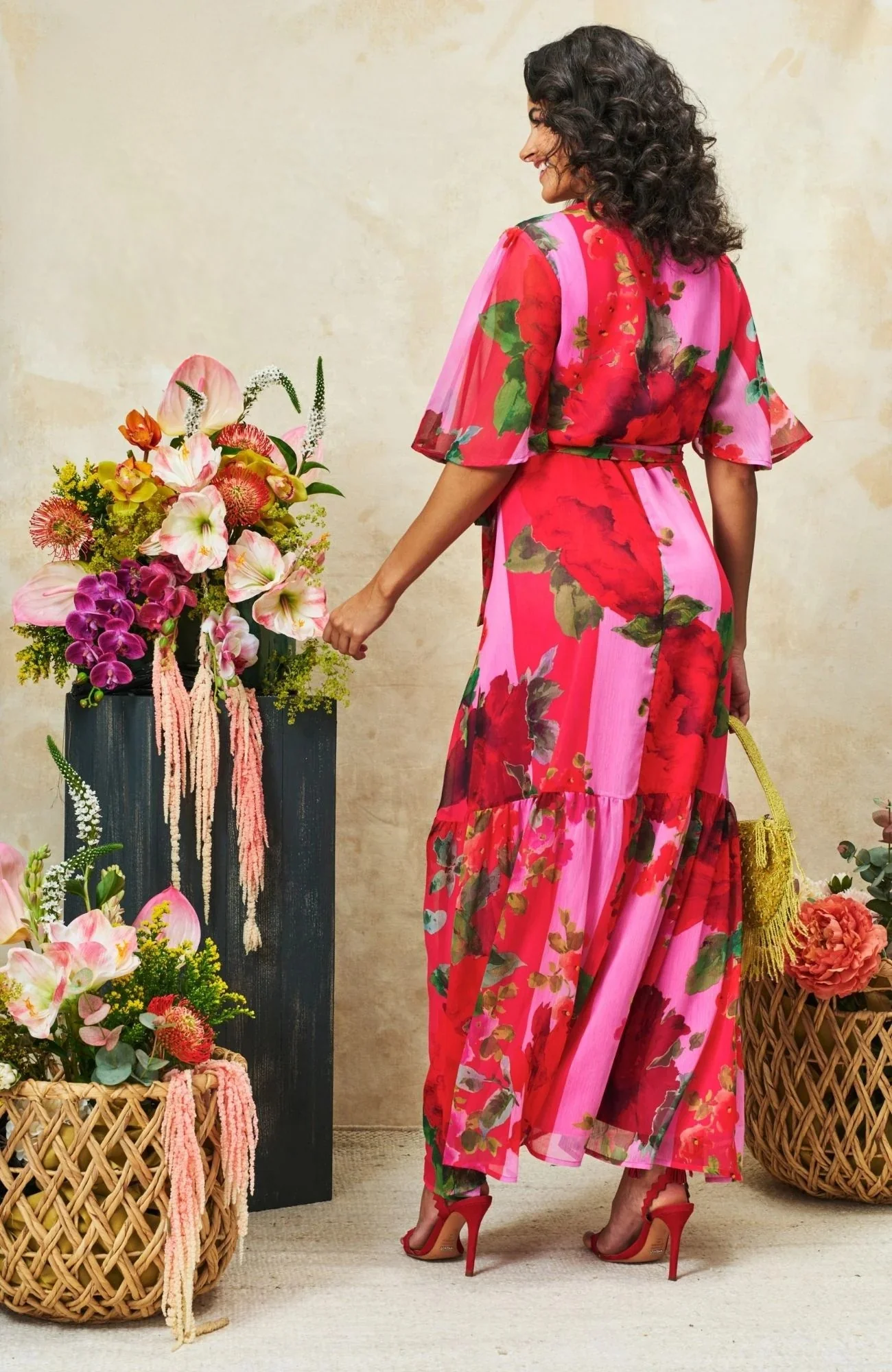 The Rosanna Maxi Wrap Dress (Pink/Red) - Image 3