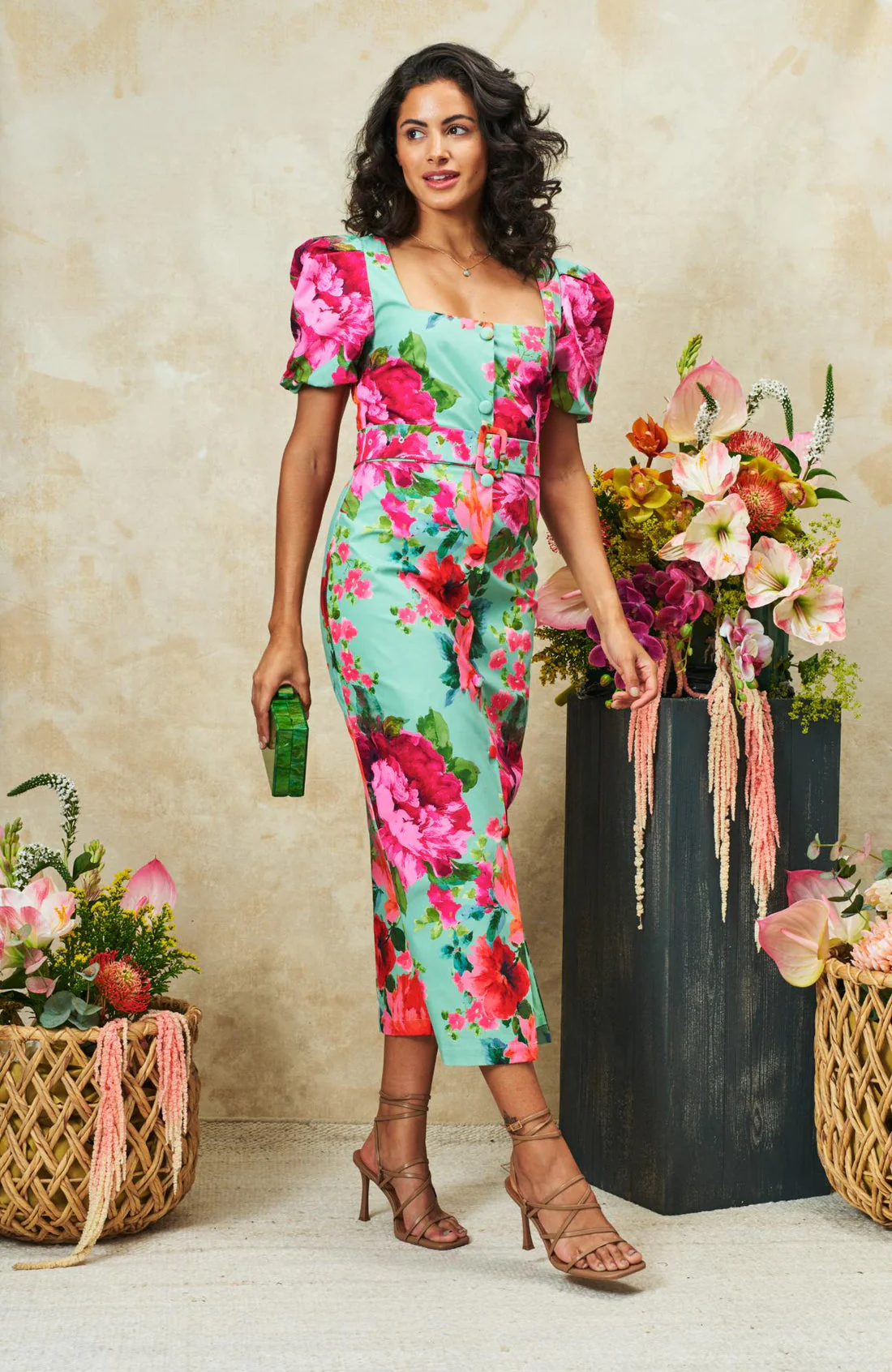 The Rowena Midi Pencil Dress (Green) - Image 2