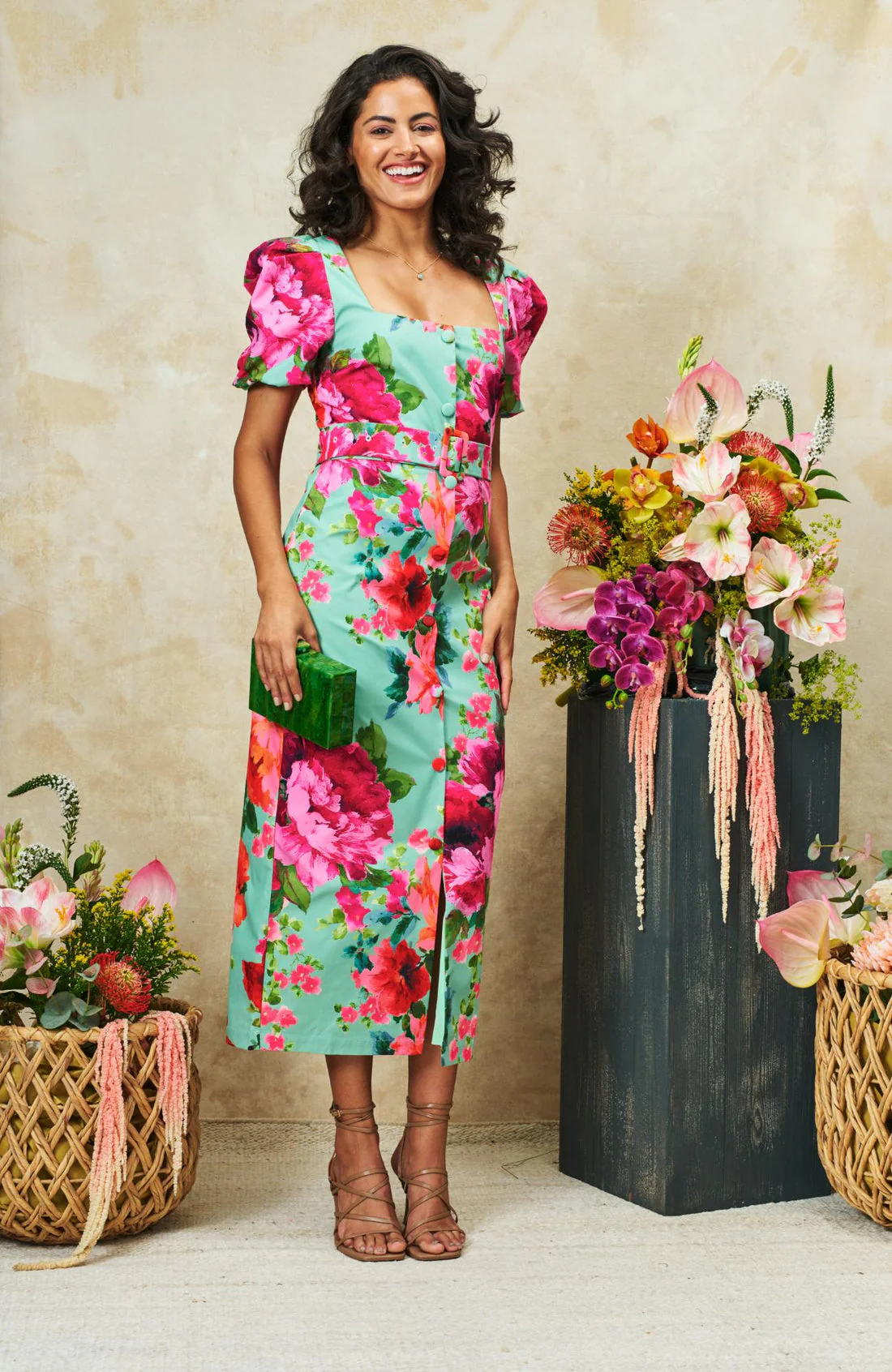 The Rowena Midi Pencil Dress (Green) - Image 4