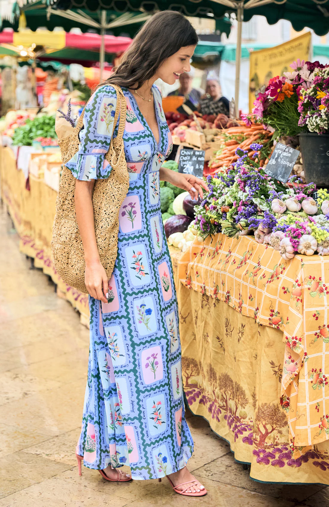 The Selena Frill Sleeve Open Back Maxi Dress (Blue) - Image 4