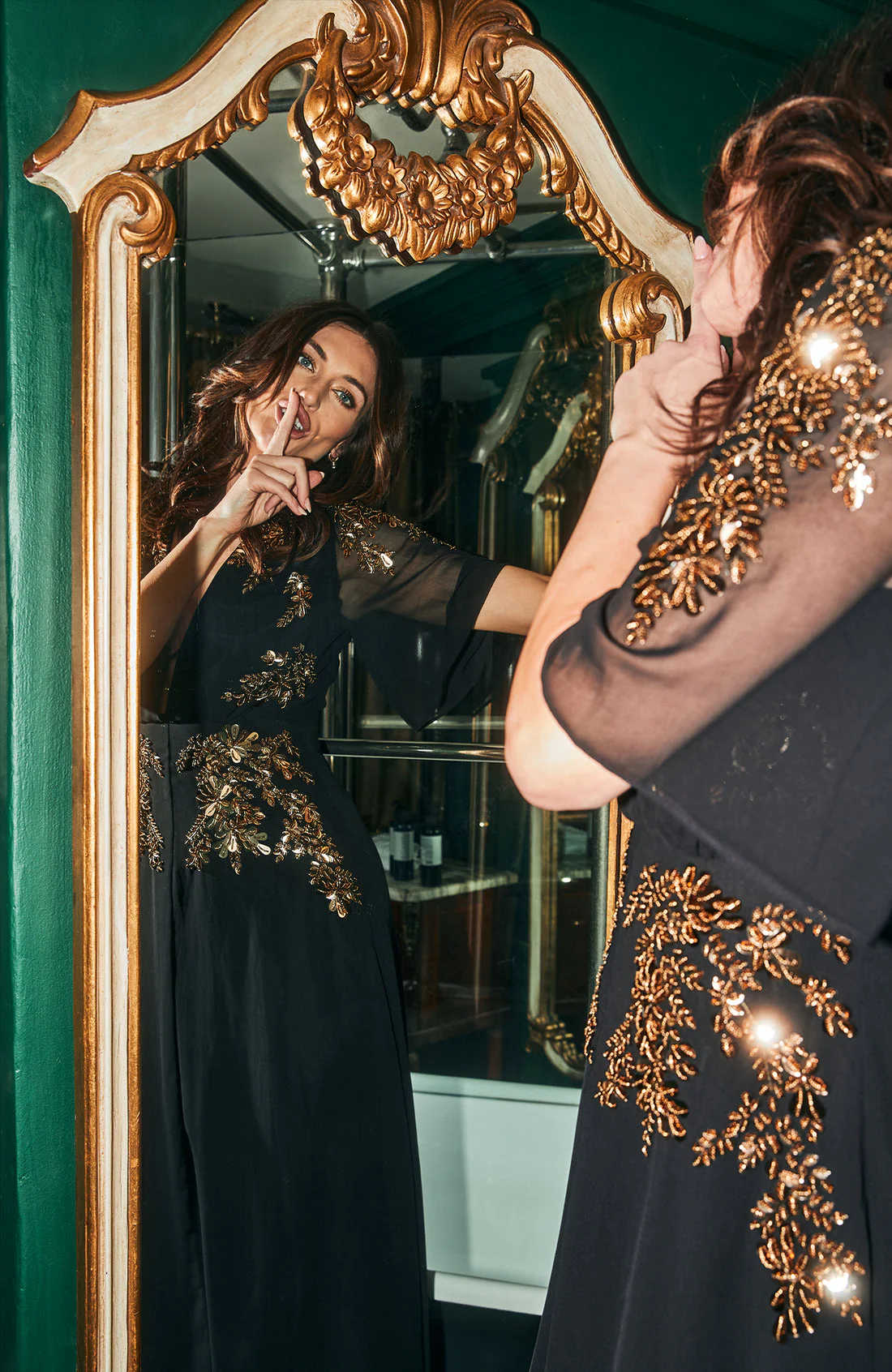 The Shay Plunge Front Embellished Maxi Dress (Black/Gold) - Image 3