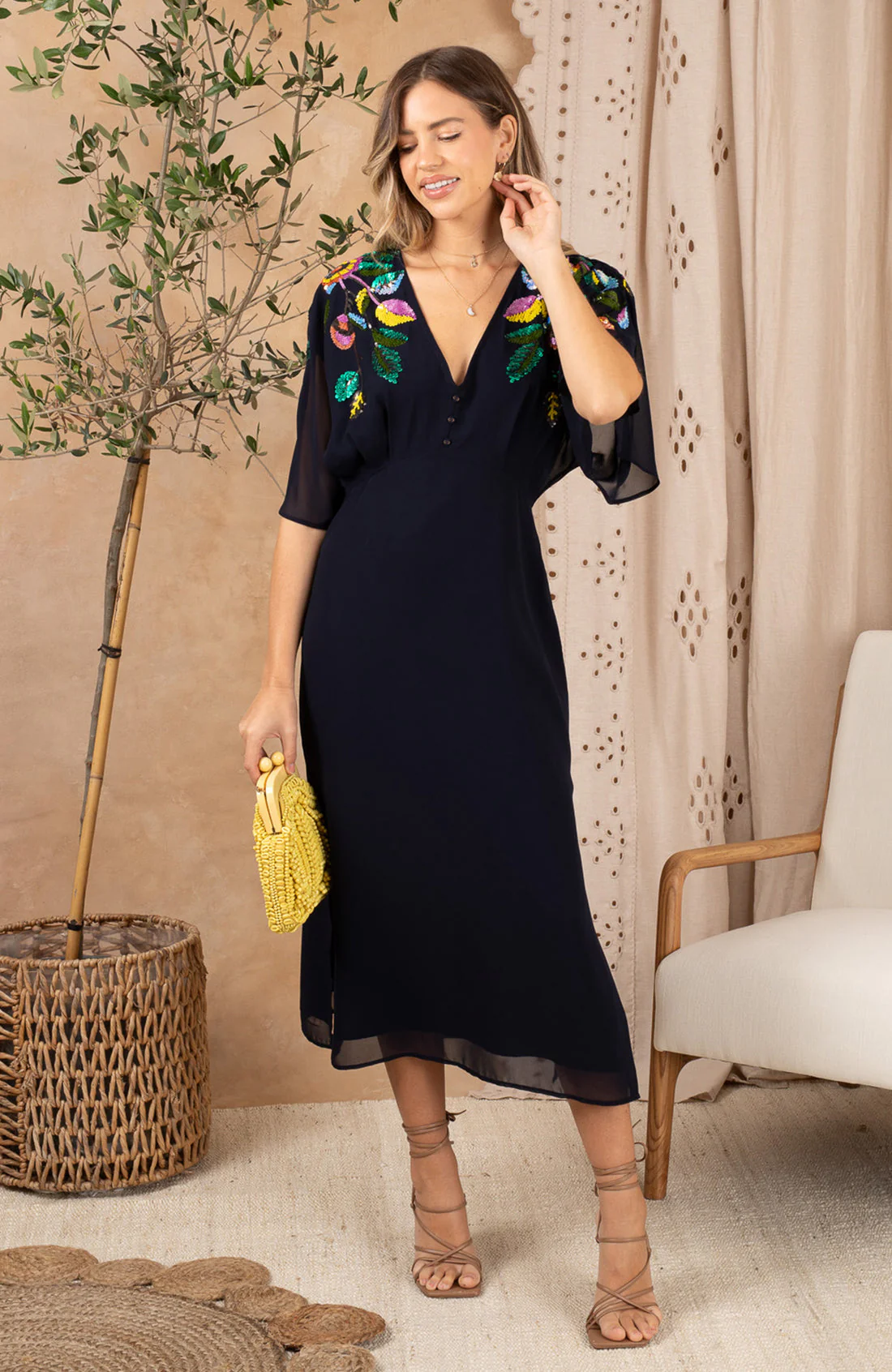 The Sofia Embellished V-Neck Midi Dress - Image 3