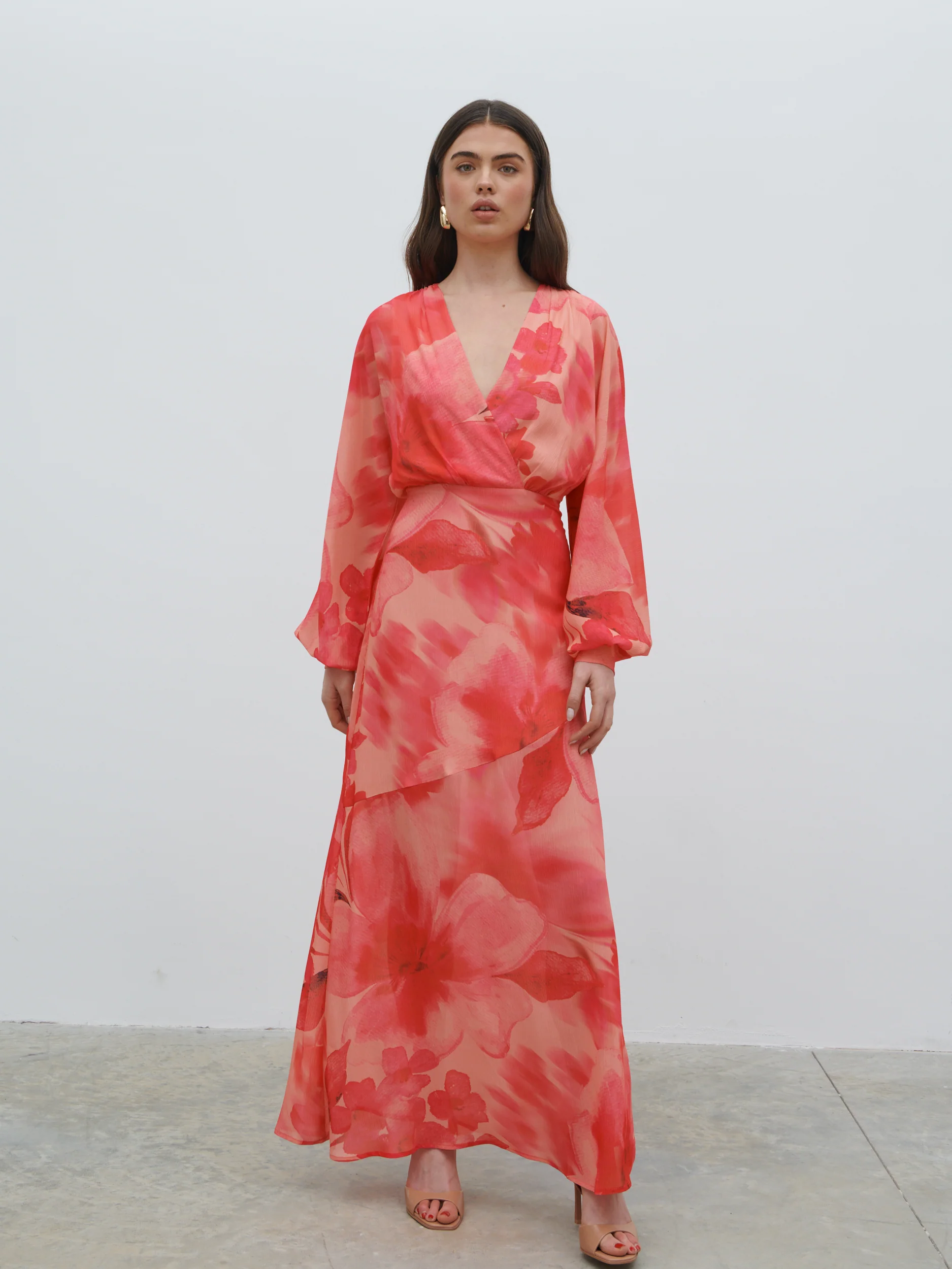 Theia Batwing Maxi Dress (Pink Floral)