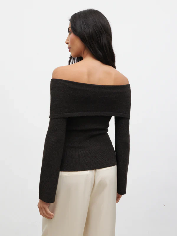 Tilda Bardot Bow Knit Top (Brown) - Image 3