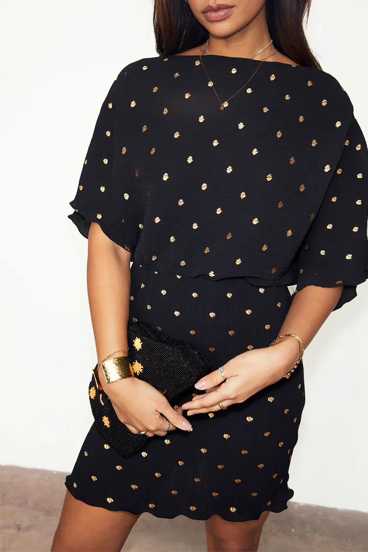 Tilly Plisse Mini Dress (Black) - Image 3