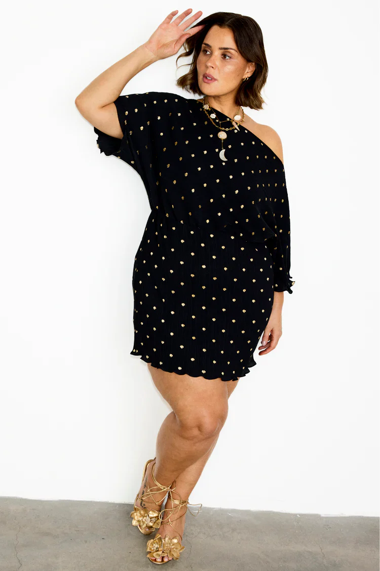 Tilly Plisse Mini Dress (Black) - Image 5