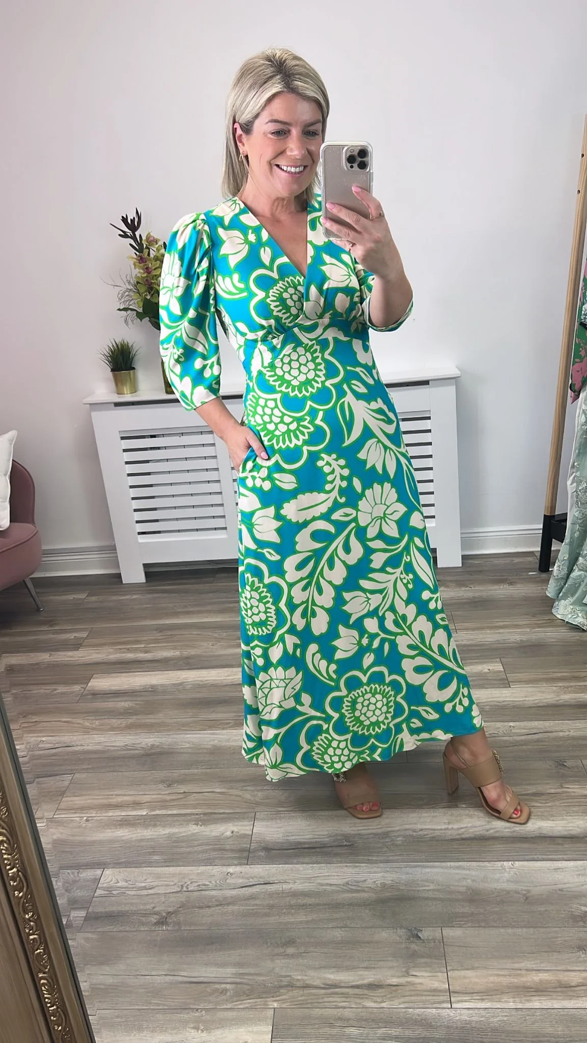 TRIONA TIE WAIST MIDAXI DRESS (TURQUOISE) - Image 2