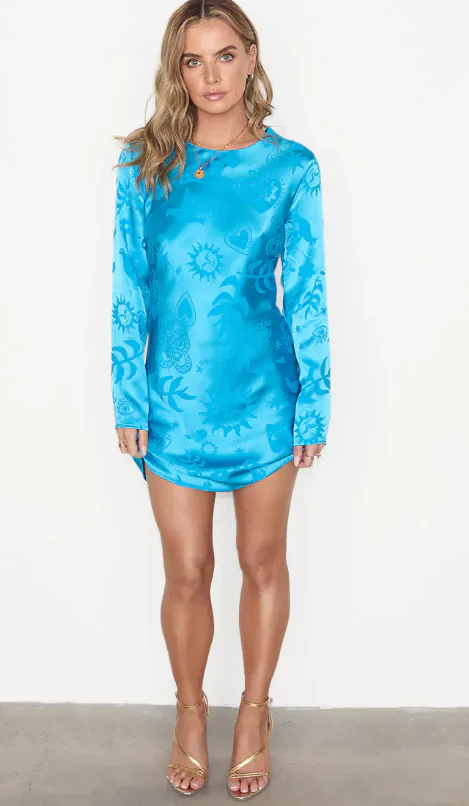 Turquoise Sundazed Summer Mini Soho Dress (Blue) - Image 4