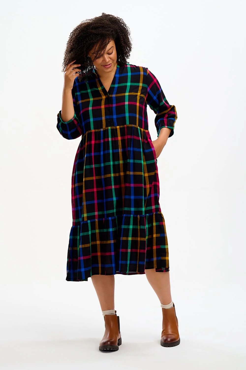 URI MIDI SMOCK DRESS (BLACK) - Image 2