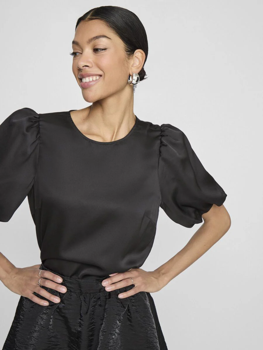 Vanessa Puff Sleeve Top (Black) - Image 4
