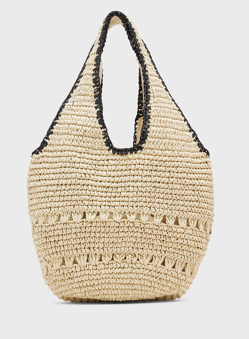Vanessa Straw Holdall Bag (Natural/Black) - Image 3