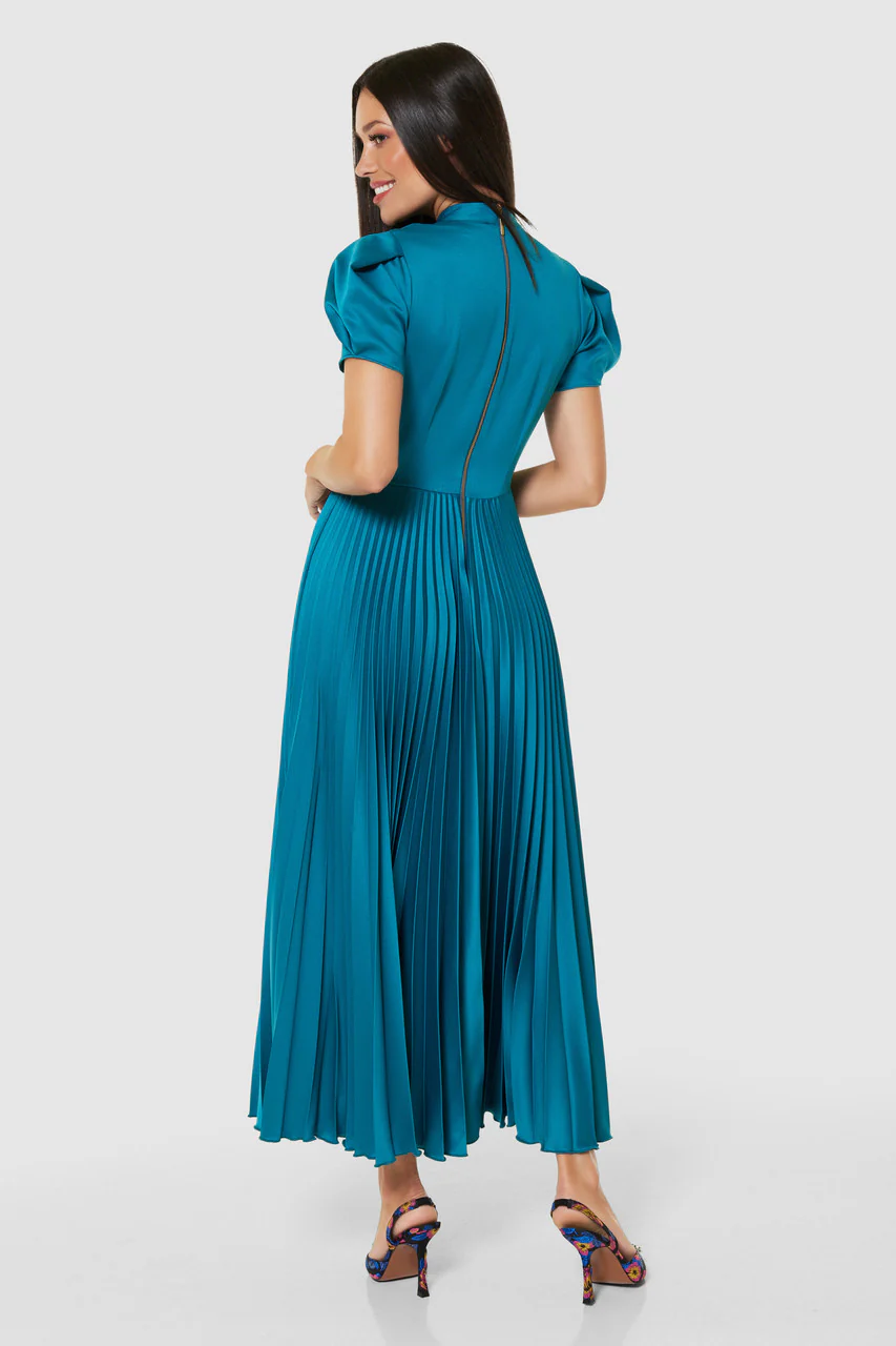 Velma Pleated Dress (Turquoise) - Image 4