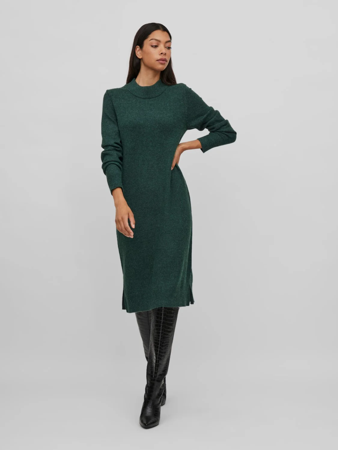 Veronica Crew Neck Midi Dress (Pineneedle/Dark Melange) - Image 2
