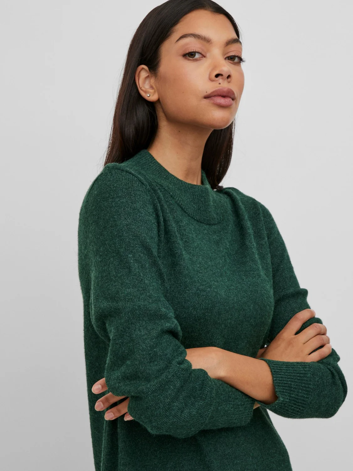 Veronica Crew Neck Midi Dress (Pineneedle/Dark Melange) - Image 3