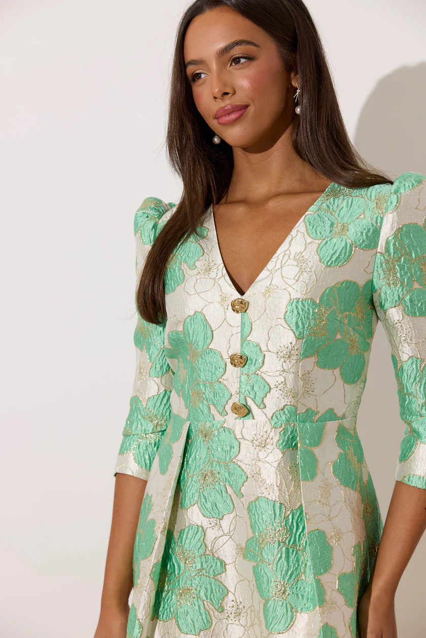 Veronica Metallic Bell Skirt Mini Dress (Mint Green) - Image 8