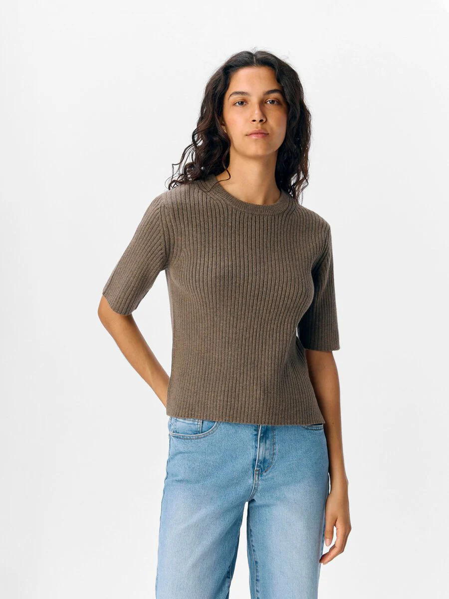 Vida Short Sleeve Knit Top (Morel/Melange) - Image 2