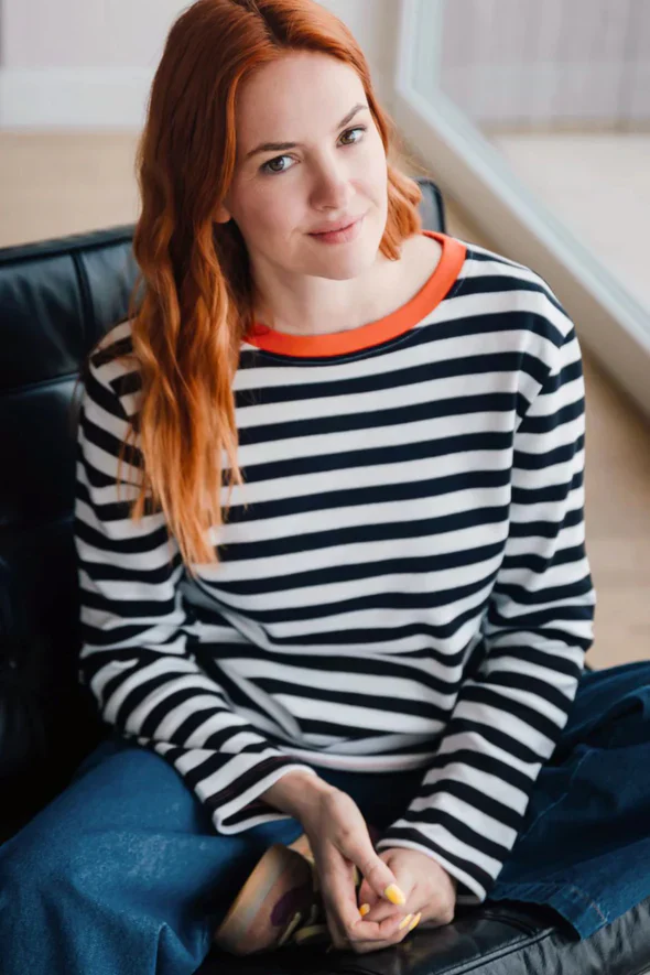 Vienna Jersey Top (White/Black Striped) - Image 4
